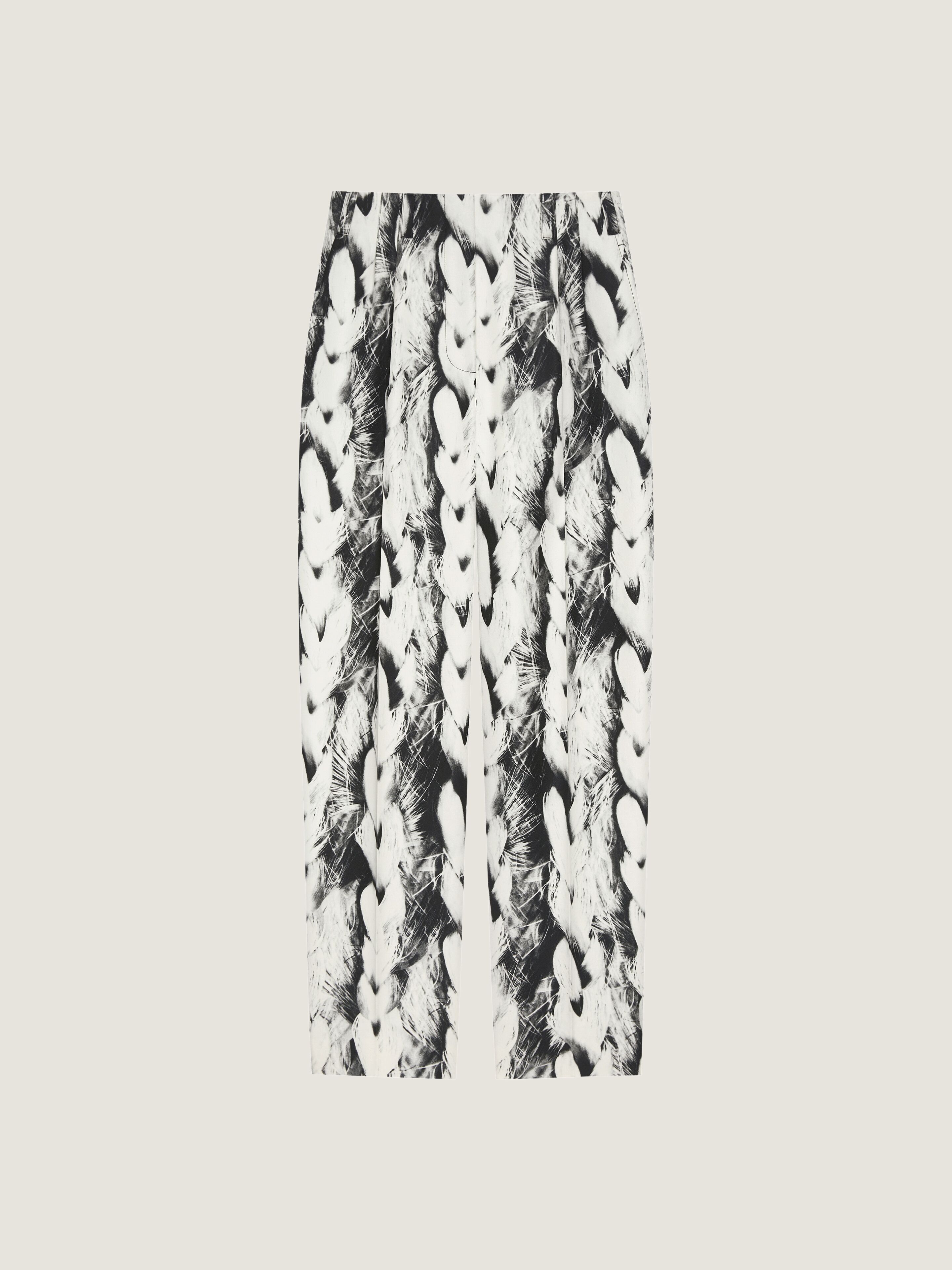 Double pleat pants in wool with Hair print